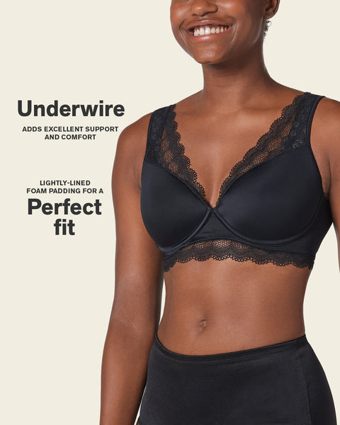 Deep coverage bra: soft lightly-lined lace underwire bra#color_700-black