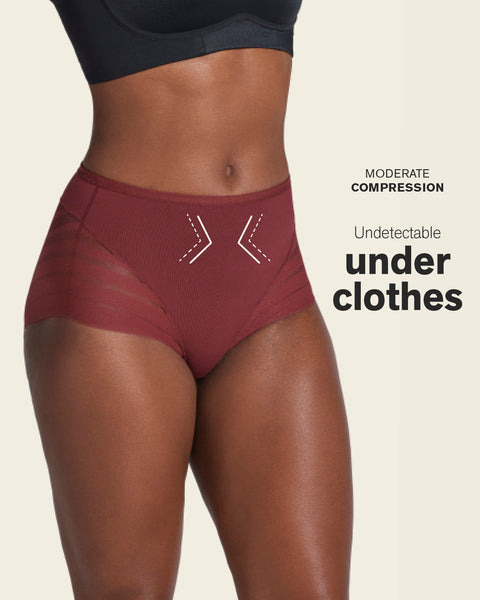 Lace stripe undetectable classic shaper panty#color_382-red-wine