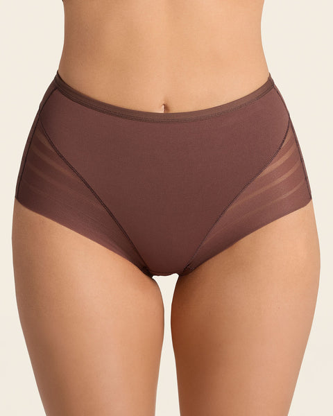 Lace stripe undetectable classic shaper panty#color_875-dark-brown