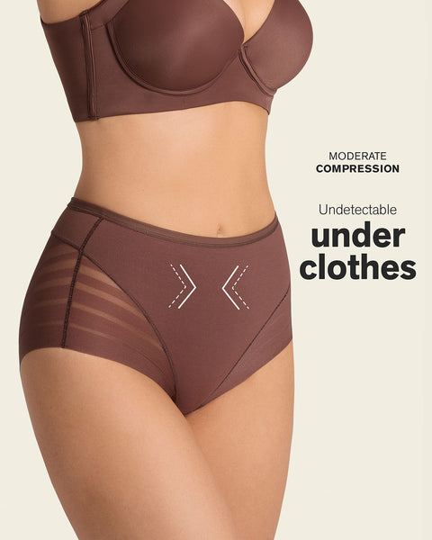 Lace stripe undetectable classic shaper panty#color_875-dark-brown