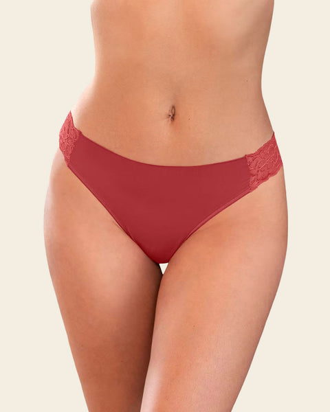 Lace Side Seamless Thong Panty#color_391-blush-red