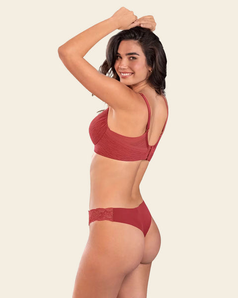 Lace Side Seamless Thong Panty#color_391-blush-red