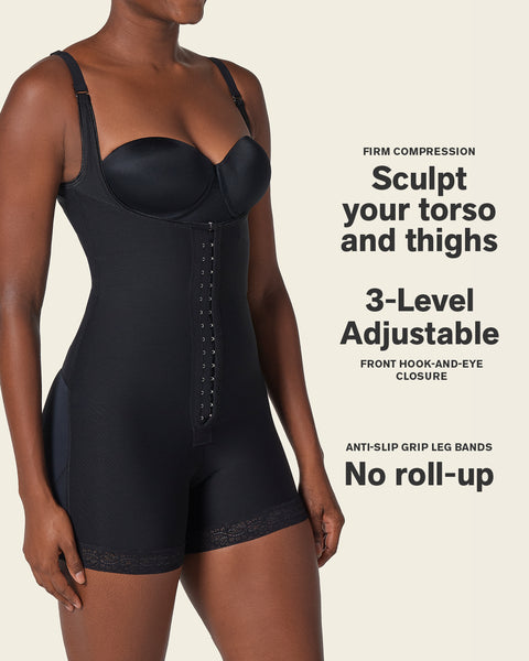 Firm compression boyshort body shaper with butt lifter (front hook-and-eye closure)#color_700-black