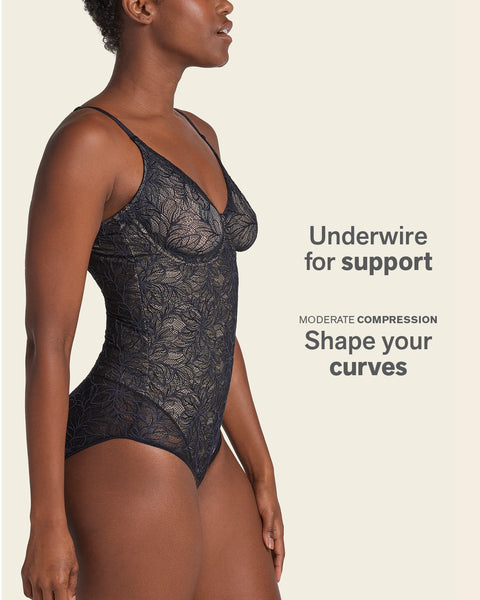 Shaping Lace Bodysuit with Underwire Fabric Cups