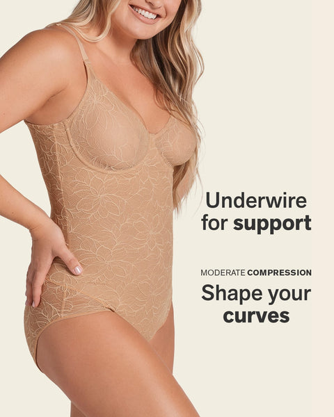 Underwire Smoothing Lace Bodysuit#color_801-golden-beige