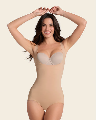 Plunge back classic sculpting body shaper#color_801-golden-beige