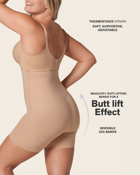 Strapless sculpting step-in body shaper with short bottom#color_802-nude