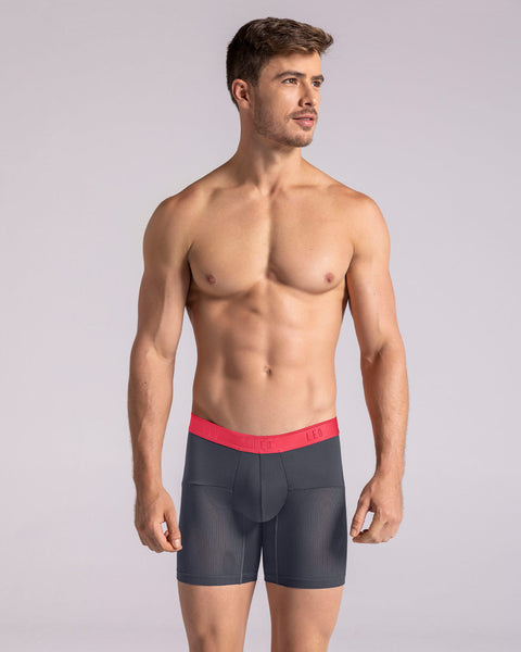 High-Tech Mesh Boxer Brief with Ergonomic Pouch#color_738-gray-with-red-elastic