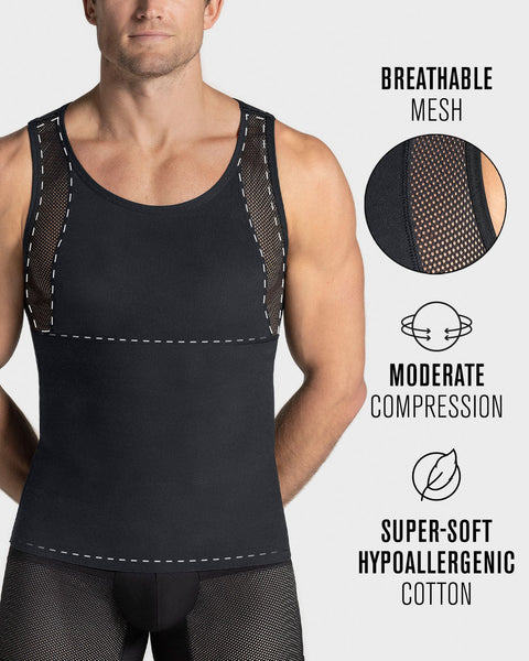 Stretch Cotton Moderate Compression Shaper Tank with Mesh Cutouts#all_variants