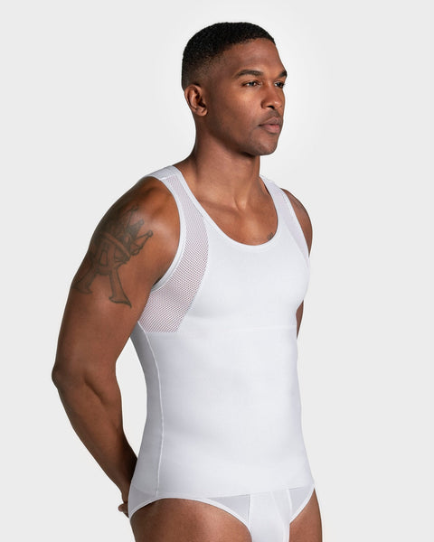 Stretch cotton moderate compression shaper tank#color_000-white