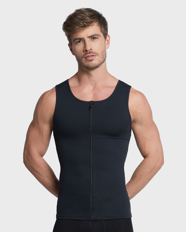 Compression vest with double layer of fabric on abdomen and back#color_700-black