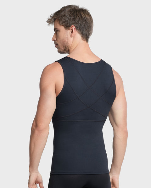 Compression vest with double layer of fabric on abdomen and back#color_700-black