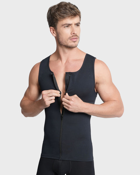 Compression vest with double layer of fabric on abdomen and back#color_700-black