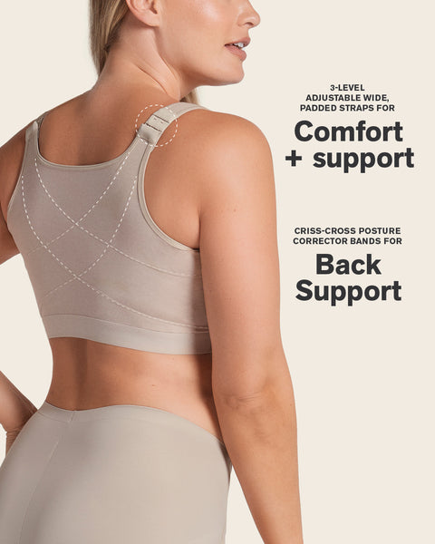 Stretch Cotton Wireless Posture Corrector Bra#color_650-dark-green