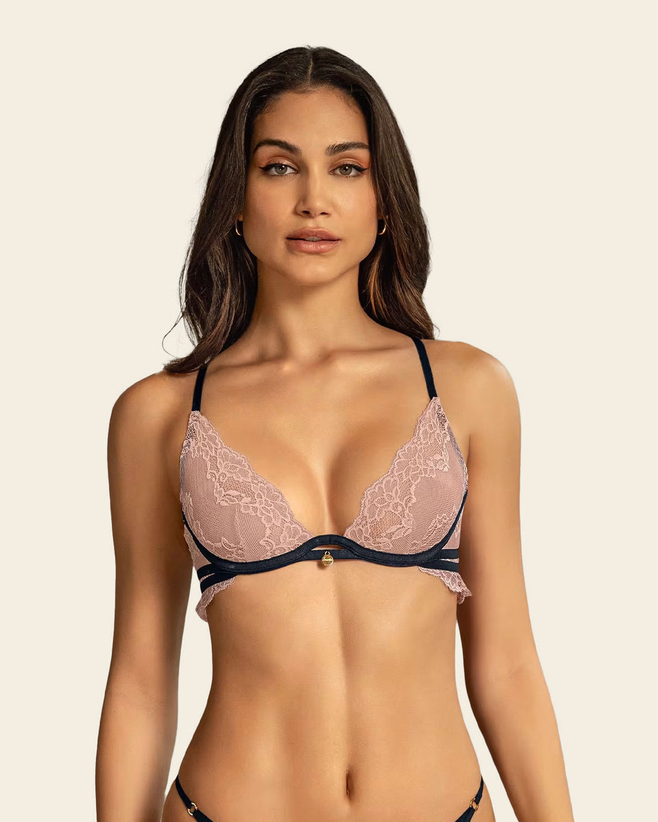 Plunge Underwire Scalloped Sheer Lace Bra