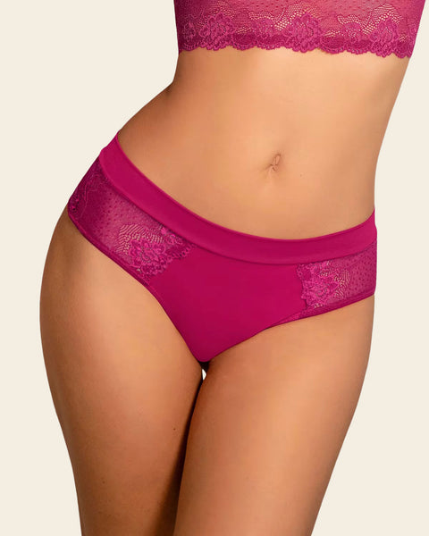 Cheeky Microfiber Panty with Lace Details#color_957-fuchsia