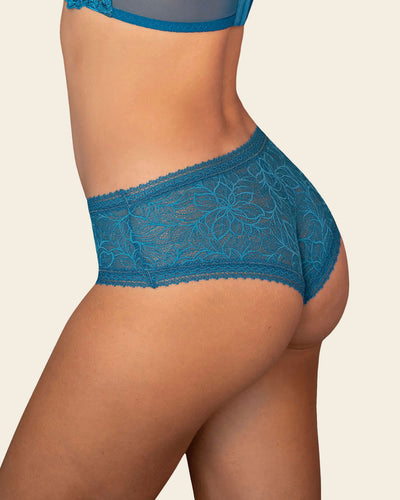 Floral Lace Cheeky Panty#color_594-navy-teal