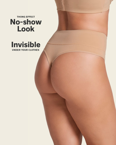 High-waisted seamless moderate shaper thong panty#color_802-golden-beige