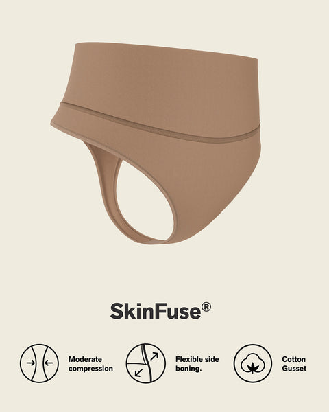 High-waisted seamless moderate shaper thong panty#color_857-brown