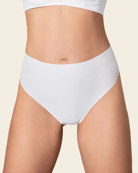 High-Waisted Invisible Microfiber Thong Panty#color_000-white