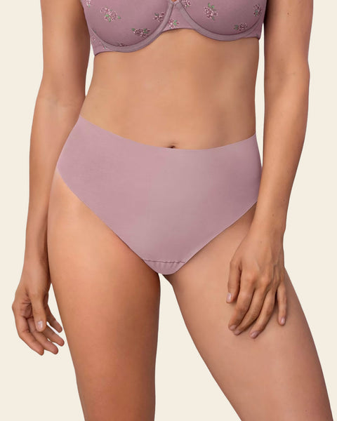 High-Waisted Invisible Microfiber Thong Panty#color_413-mauve-pink