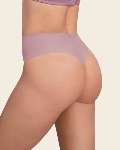 High-Waisted Invisible Microfiber Thong Panty#color_413-mauve-pink