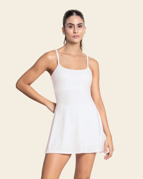 Active Dress with Built-In Shelf Bra and Shorts#color_000-white