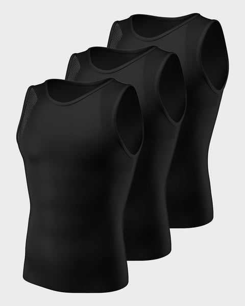 Stretch Cotton Moderate Compression Shaper Tank with Mesh Cutouts#color_700-black