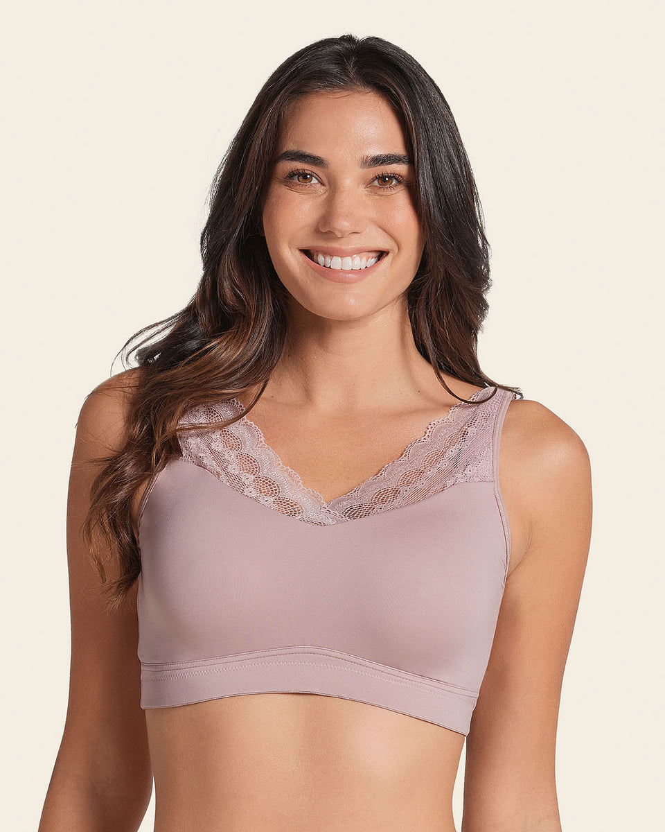 Mastectomy pocketed lace trim wireless bra