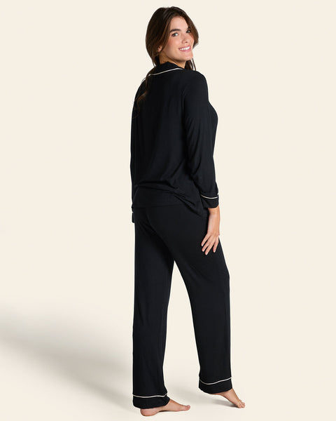 Pajama Set: Long Sleeve Shirt + Long Pant#color_700-black