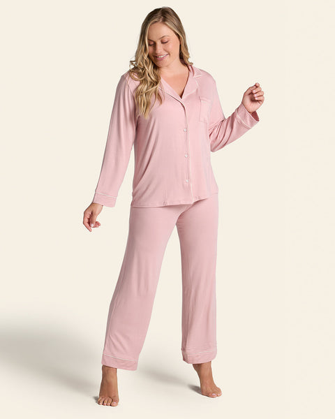 Pajama Set: Long Sleeve Shirt + Long Pant#color_304-light-pink